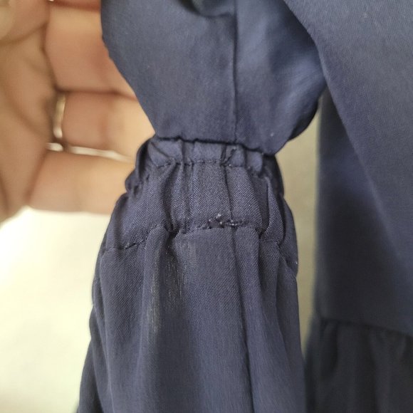 Lilly Pulitzer Dress Women S Sanilla Off The Shoulder Silk Navy Bell Sleeve Mini - Picture 12 of 14